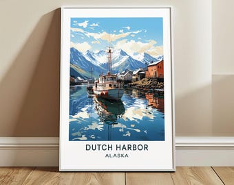 Dutch Harbor Travel Poster Wall Art, Alaska, US Wall Hanging Home Decor, United States Travel Print, USA Art Lover Gift