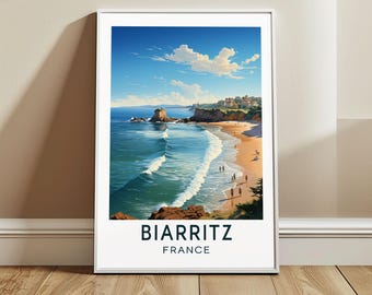 Biarritz Travel Poster Wall Art, Pyrénées-Atlantiques, France Wall Hanging Home Decor, EU Travel Print, Europe Art Lover Gift