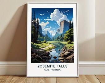 Yosemite Falls Travel Poster Wall Art, California, US Wall Hanging Home Decor, United States Travel Print, USA Art Lover Gift