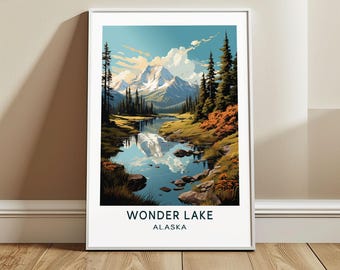Wonder Lake Travel Poster Wall Art, Alaska, US Wall Hanging Home Decor, United States Travel Print, USA Art Lover Gift