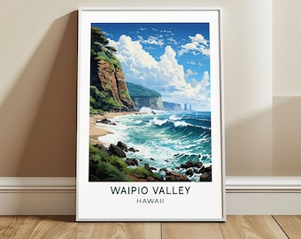 Waipio Valley Travel Poster Wall Art, Hawaii, US Wall Hanging Home Decor, United States Travel Print, USA Art Lover Gift