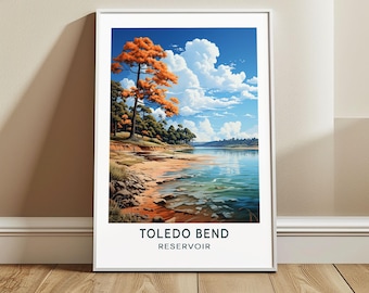 Toledo Bend Travel Poster Wall Art, Reservoir, US Wall Hanging Home Decor, United States Travel Print, USA Art Lover Gift