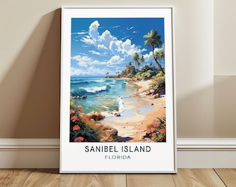 Sanibel Island Travel Poster Wall Art, Florida, US Wall Hanging Home Decor, United States Travel Print, USA Art Lover Gift