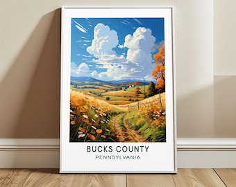 Bucks County Travel Poster Wall Art, Pennsylvania, US Wall Hanging Home Decor, United States Travel Print, USA Art Lover Gift