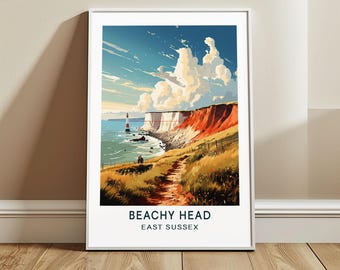 Beachy Head Travel Poster Wall Art, East Sussex, England Wall Hanging Home Decor, UK Travel Print, United Kingdom Art Lover Gift