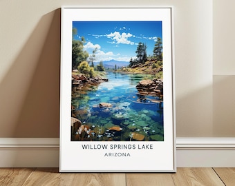 Willow Springs Lake Travel Poster Wall Art, Arizona, US Wall Hanging Home Decor, United States Travel Print, USA Art Lover Gift
