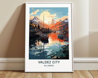 Valdez City Travel Poster Wall Art, Alaska, US Wall Hanging Home Decor, United States Travel Print, USA Art Lover Gift