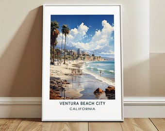 Ventura Beach City Travel Poster Wall Art, California, US Wall Hanging Home Decor, United States Travel Print, USA Art Lover Gift