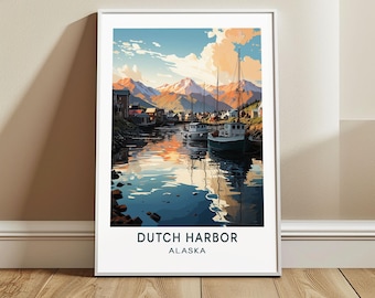 Dutch Harbor Travel Poster Wall Art, Alaska, US Wall Hanging Home Decor, United States Travel Print, USA Art Lover Gift