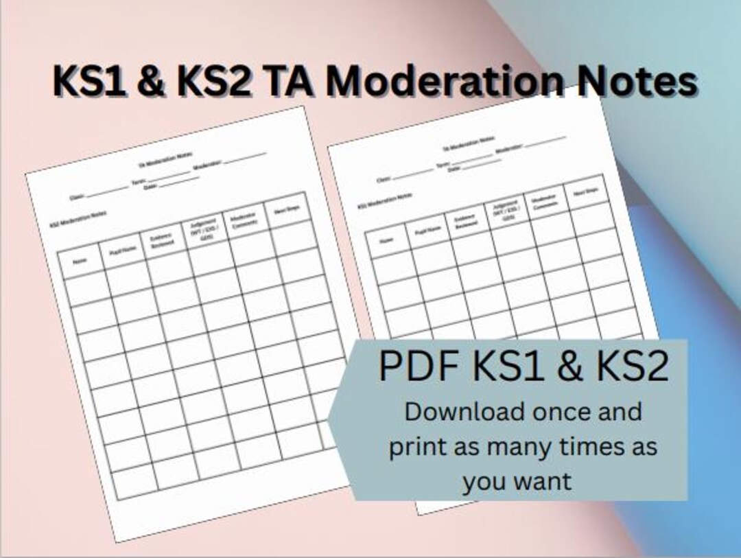 KS1 KS2 TA Moderation Notes | Teacher Assessment Template | Printable ...