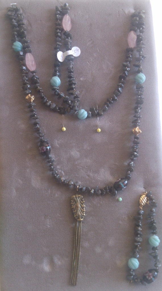 REDUCED  Antique Pendant with Pyrite Beads