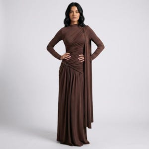 Elegante vestido largo con fruncido para mujer / Vestido ajustado de noche para fiesta / Vestido de club con patchwork asimétrico