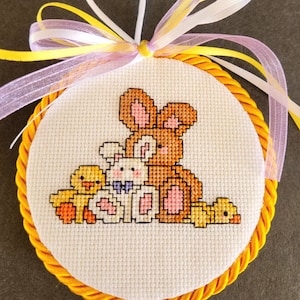 Completed Cross Stitch Ornament Easter Bunny Chick
