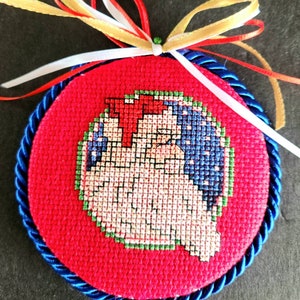 Completed Cross Stitch Ornament Christmas Santa