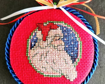 Completed Cross Stitch Ornament Christmas Santa