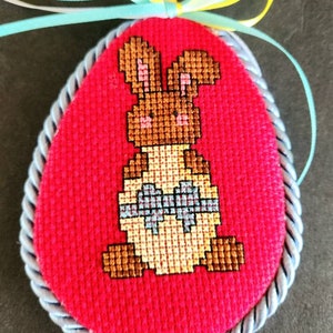 Completed Cross Stitch Ornament Easter Chocolate Bunny Egg