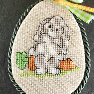 Completed Cross Stitch Ornament Easter Bunny Carrot
