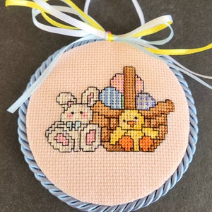 Completed Cross Stitch Ornament Easter Bunny Chick