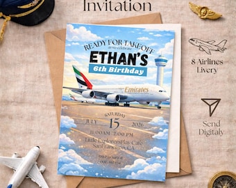 Airplane Birthday Invitation | Aviation Party Invite for Kids | Pilot Theme Birthday | Editable Canva Template