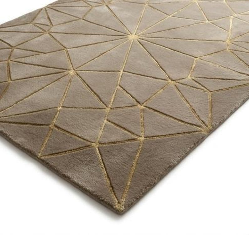 Hand Tufted Wool Silk Rug, Abstract Stone Beige Gold Modern Area Rug ...