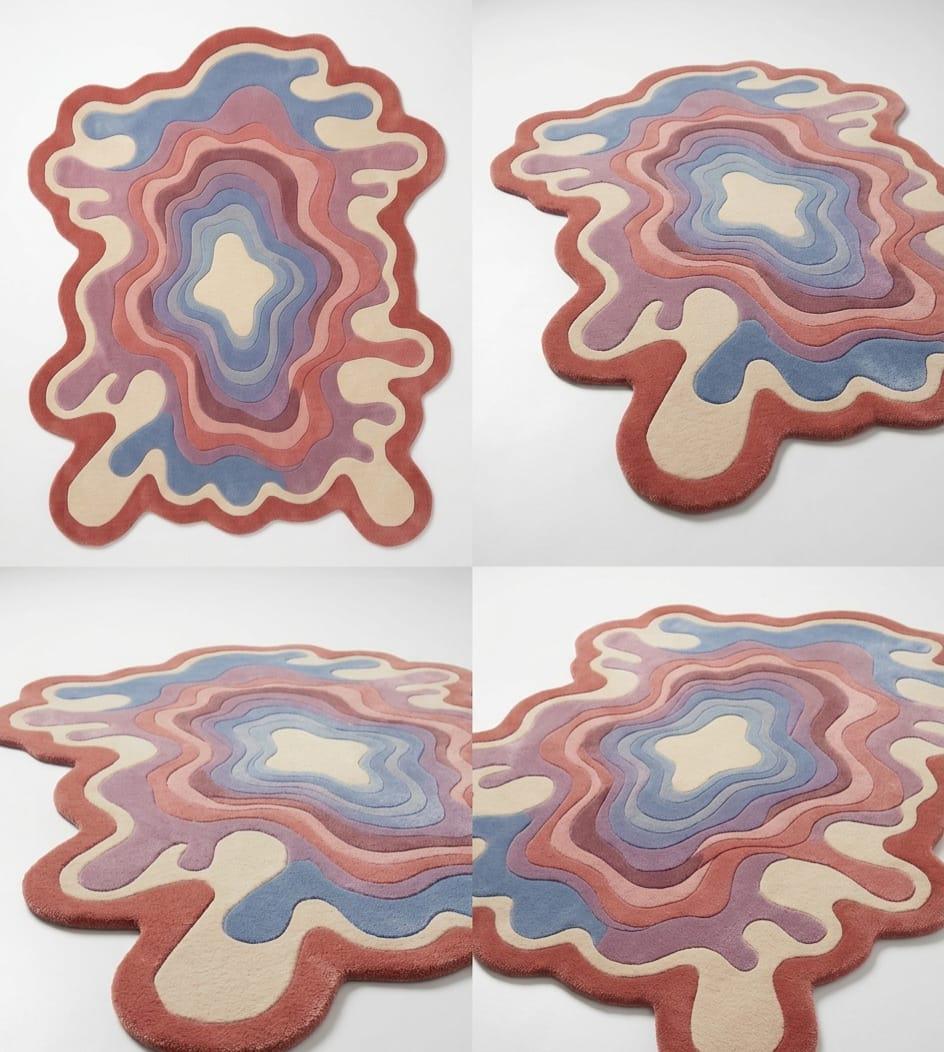 Abstract Blue Hand Tufted Wool Rug, Irregular Melting Shape Carpet - Etsy