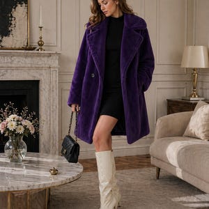 Oversized Faux Fur Coat for Women – Double Breasted Warm Fluffy Jacket