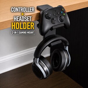 Organizador de jogos para debaixo da mesa – Suporte de fixação para fone de ouvido e controle, compatível com PS5 e Xbox, acessório que economiza espaço na mesa.