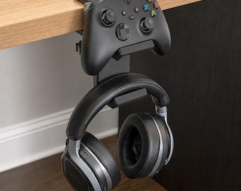 Under Desk Gaming Organizer – Headset & Controller Holder Clamp, PS5 Xbox Mount, Space Saving Desk Setup Accessory