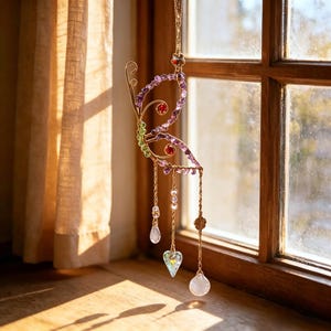 Amethyst Butterfly Suncatcher, Wire Wrapped Crystal Window Hanging, Fairycore Room Decor, Boho Sun Catcher Prism, Rainbow Maker Gift