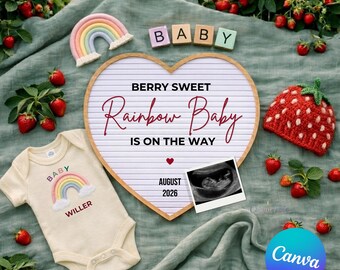 Modèle de faire-part de grossesse arc-en-ciel doux aux baies pour bébé