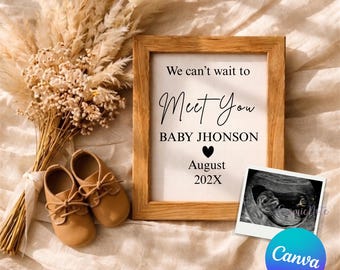 Faire-part de grossesse bohème modèle toile minimaliste neutre échographie modifiable