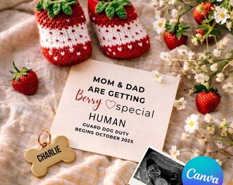 Faire-part de grossesse chien, modèle spécial bébé toile de baies, modèle modifiable à ultrasons pour animal de compagnie, neutre