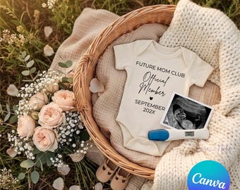 Modelo de anúncio de gravidez para membro oficial do Future Mom Club no Canva: Revelação do nascimento da sua menina para o Dia das Mães