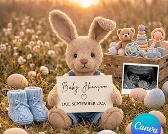 Modèle d'annonce de grossesse pour petit garçon, lapin de Pâques