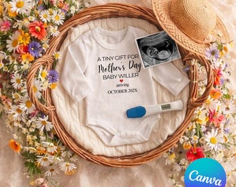 Mały prezent na Dzień Matki, ogłoszenie o ciąży, szablon Canva z motywem dzikich kwiatów, neutralny, ujawniający dziecko