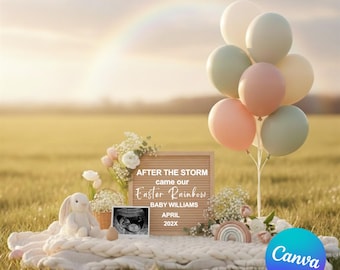 Modèle numérique d'annonce de Pâques pour bébé arc-en-ciel Révélation de printemps sur les réseaux sociaux après la tempête