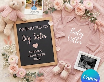 Annonce de bébé grande soeur modèle numérique floral rose modifiable pour révéler les médias sociaux