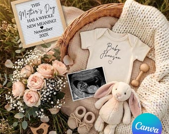 Mothers Day Pregnancy Announcement Digital Canva Template Spring Outdoor Reveal