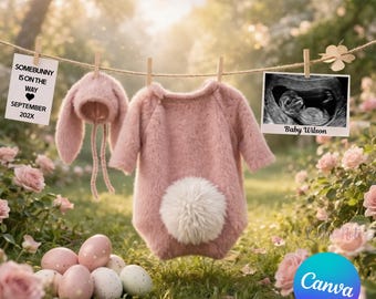 Modèle de faire-part de grossesse Somebunny is on the way pour Pâques bébé fille sur toile rose modifiable