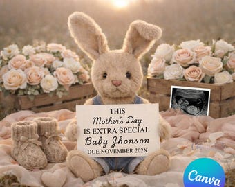 Szczęśliwy Dzień Matki. Cyfrowy szablon ogłoszenia o narodzinach dziecka. Kwiatowy Canva. Ultrasonografia. Neutralna płeć. Ciąża.