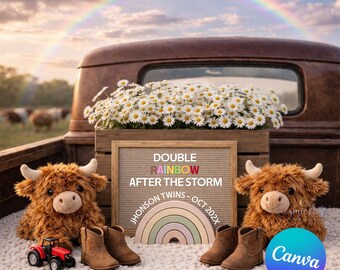 Modèle pour faire-part de grossesse arc-en-ciel de l'ouest des jumeaux Cowboy Canvas