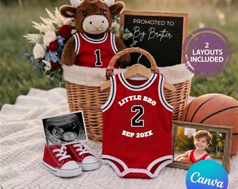 Faire-part de grossesse Little Brother Basketball Big Brother Photo sur toile, échographie modifiable