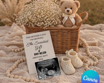 The Sweetest Gift Mother's Day Pregnancy Announcement Editable Canva Template Neutral Boho Social Media Reveal