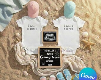Coastal Baby Reveal | I Was Planned I Was A Surprise | Twins Pregnancy Announcement Template Canva