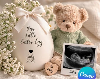Floral Pregnancy Announcement Our Little Easter Egg Template Teddy Bear Ultrasound Canva