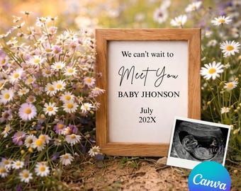 Modèle d'échographie neutre modifiable pour faire-part de grossesse Daisy Wildflower pour bébé