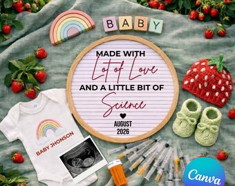 IVF Rainbow Made With A Little Bit Of Science Pregnancy Announcement Editable Canva Strawberry Template