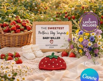 La plus douce des fraises surprise pour la fête des mères Modèle sur toile baies pour faire-part de grossesse Modifiable à ultrasons Daisy Neutre