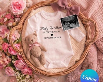 Baby Is On The Way Pregnancy Announcement Template Canva Baby Girl Floral Reveal