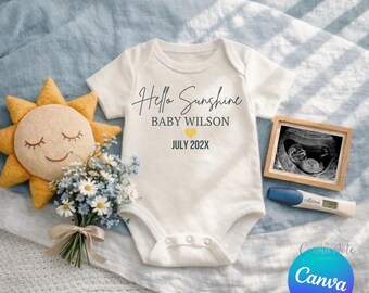 Modèle simple faire-part de grossesse pour bébé garçon Hello Sunshine L'échographie Canva révèle une couleur neutre